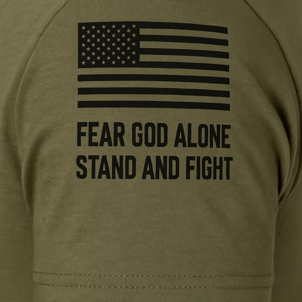 Subdued U.S. flag sleeve with creed text